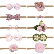 VEGCOO 10pcs Baby Girl Headbands and Bows for Newborn Infant Toddler Nylon Hairbands Hair Accessories (pink)